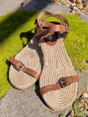 Michael Kors Tan Leather Espadrille Flat Sandals
